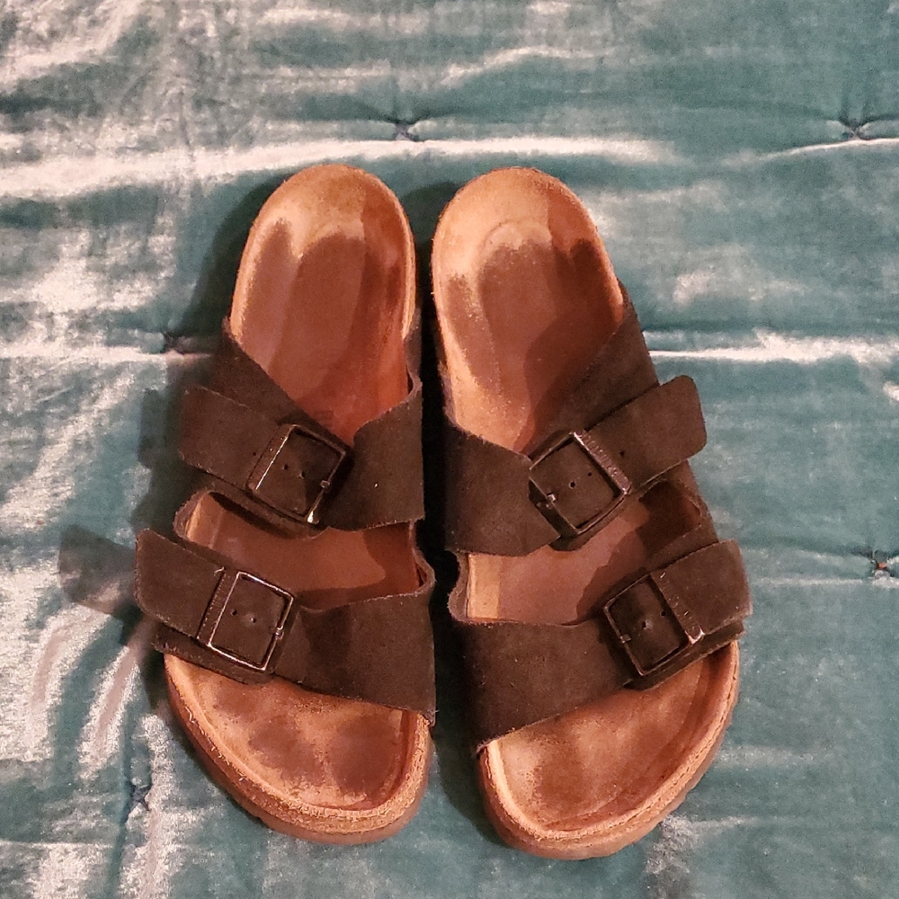 Black Suede Birkenstock Arizona Double Strap Sandals